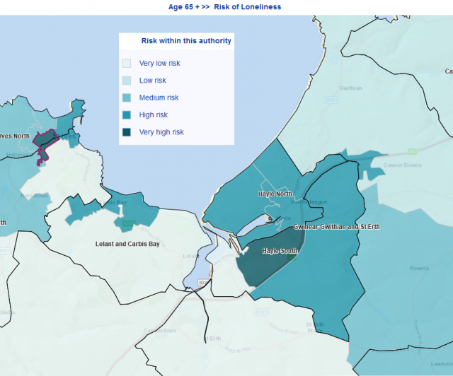 65 plus Risk of Loneliness within Cornwall via http://data.ageuk.org.uk/loneliness-maps/england-2016/cornwall/