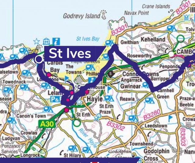 Detail route St Ives to Camborne