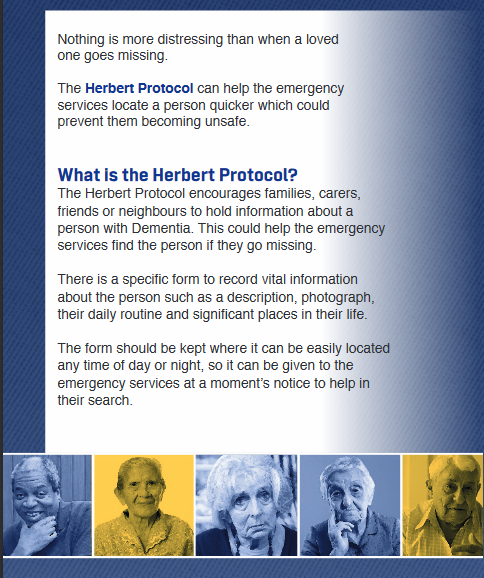 What is the Herbert Protocol? Herbert Protocl can help the emergency services locate a person quicker www.dc.police.uk/missingherbert