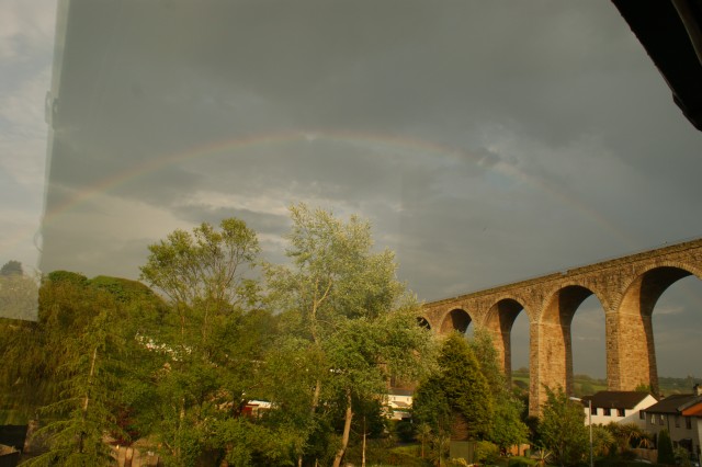 Rainbow over viaduct