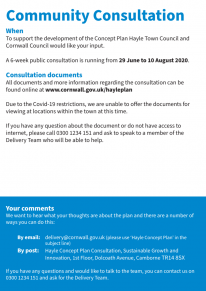 Community Consultation - A 6-week public consultation is running from 29 June to 10 August 2020 | Hayle Growth Area Concept Plan Community Consultation - A 6-week public consultation is running from 29 June to 10 August 2020 | Hayle Growth Area Concept Plan